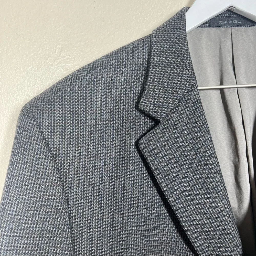 Lauren Ralph Lauren Mens Gray Black Houndstooth Wool Blazer Jacket Size 46R